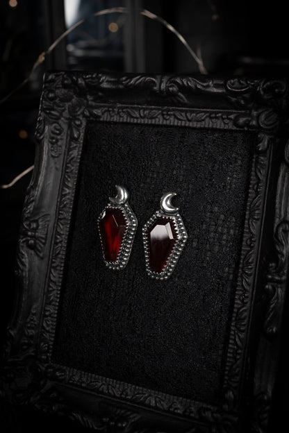 EKRJ795_Coffin Shape Hessonite Garnet One-of-a-kind Handmade Silver Earrings