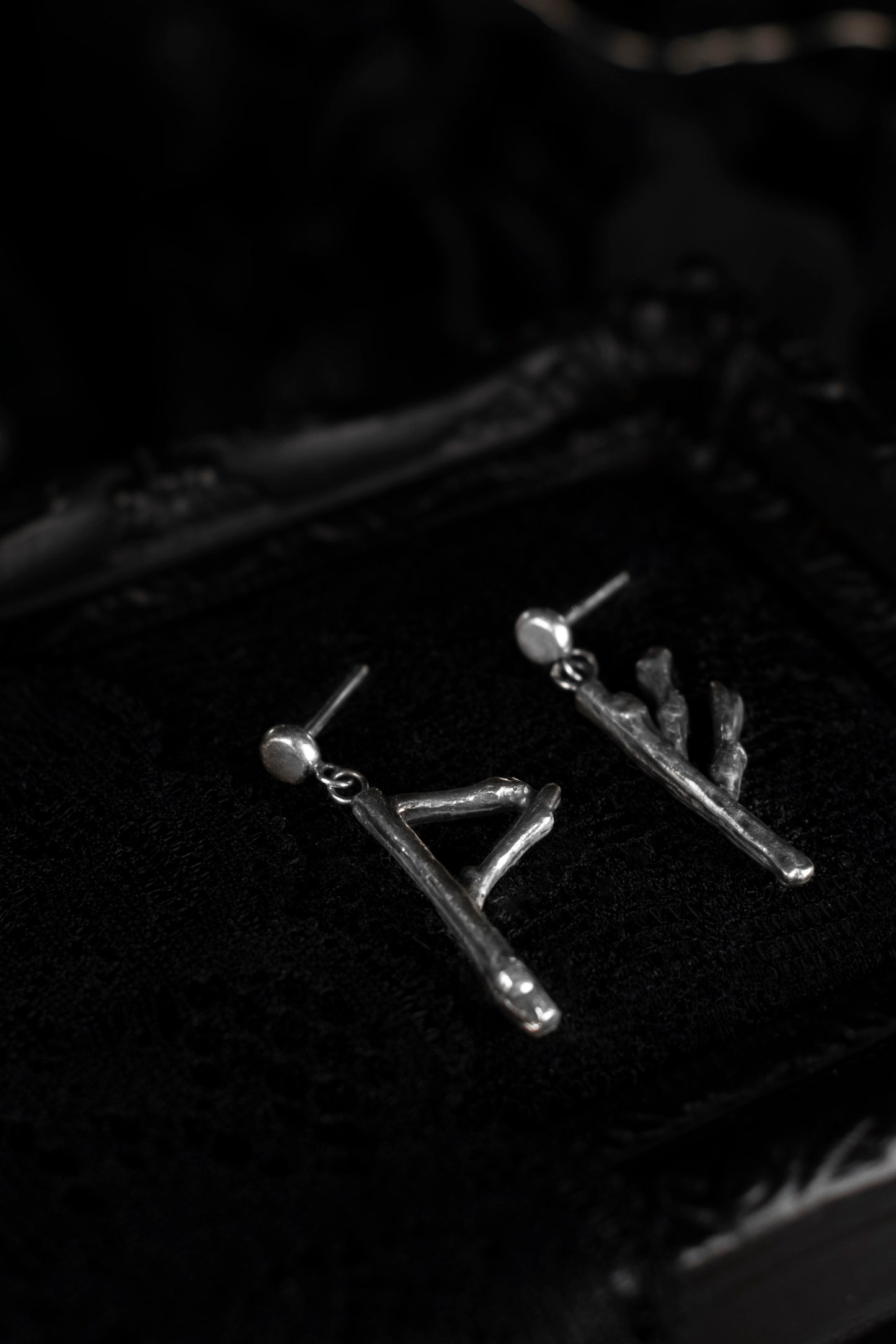 EKRJ889 Fehu & Wunjo Viking Runes Silver Earrings