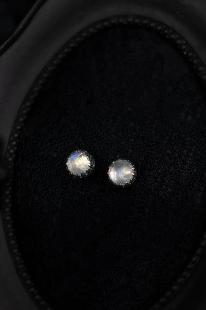 EKRJ940 Natural Rainbow Moonstone Minimalist Stud Silver Earrings