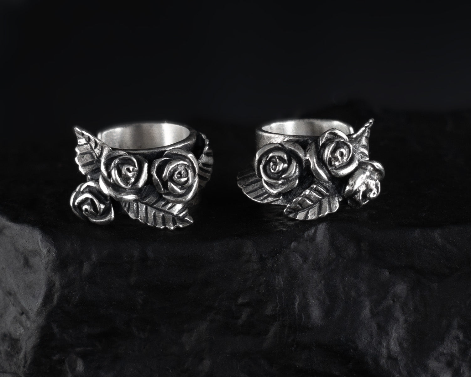 EKRJ592_Rose Silver Ear Cuffs / No piercing needed